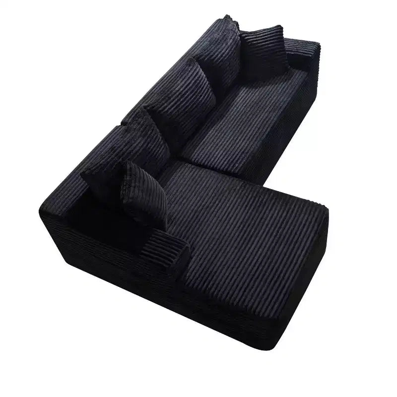 Black / Green Corduroy L-Shape Sectional Sofa, 2-Piece, Seats 4