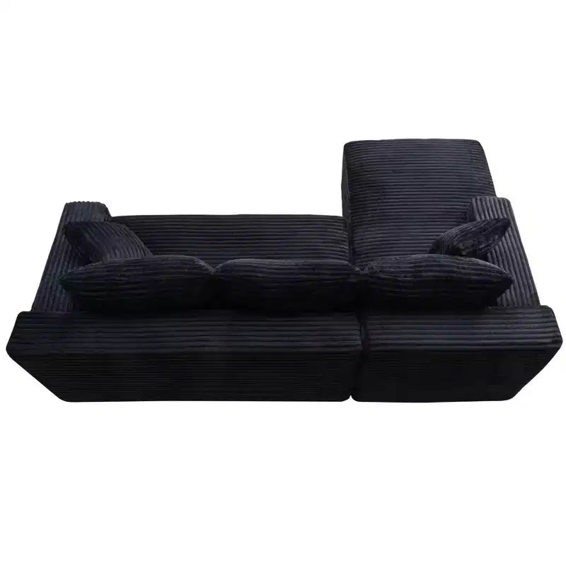 Black / Green Corduroy L-Shape Sectional Sofa, 2-Piece, Seats 4