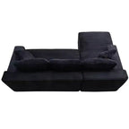 Black / Green Corduroy L-Shape Sectional Sofa, 2-Piece, Seats 4