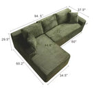 Black / Green Corduroy L-Shape Sectional Sofa, 2-Piece, Seats 4