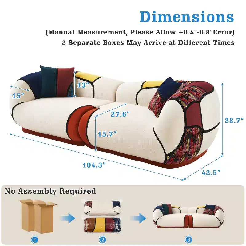 Beige Boho Modular Sofa, 4-Seat Sectional Couch with Colorful Woven Detail