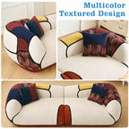 Beige Boho Modular Sofa, 4-Seat Sectional Couch with Colorful Woven Detail