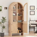 Brown Arched 4-Glass-Door Display Cabinet, 60" Wood Storage Shelf for 1-Room Use