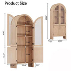 Brown Arched 4-Glass-Door Display Cabinet, 60" Wood Storage Shelf for 1-Room Use