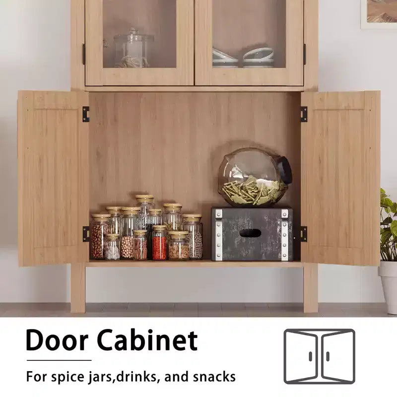 Brown Arched 4-Glass-Door Display Cabinet, 60" Wood Storage Shelf for 1-Room Use