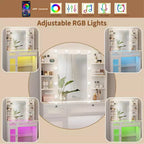 White Vanity Desk with Mirror, LED Lights & Power Outlet – 1 Person, Modern Style