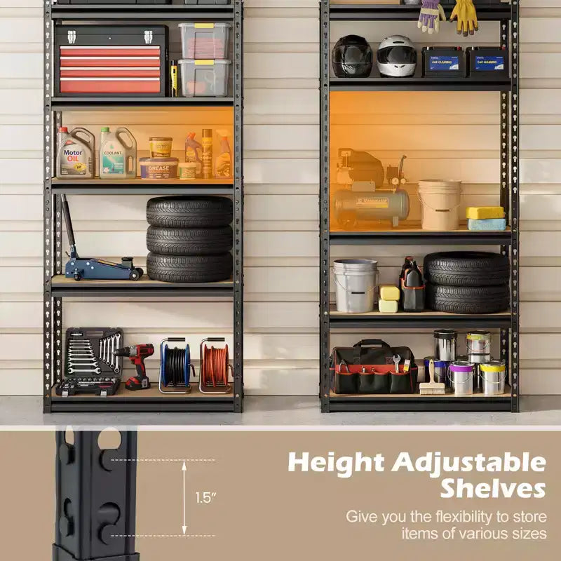 Black 5-Tier Metal Shelving Unit, Set of 3, 2-Person Assembly