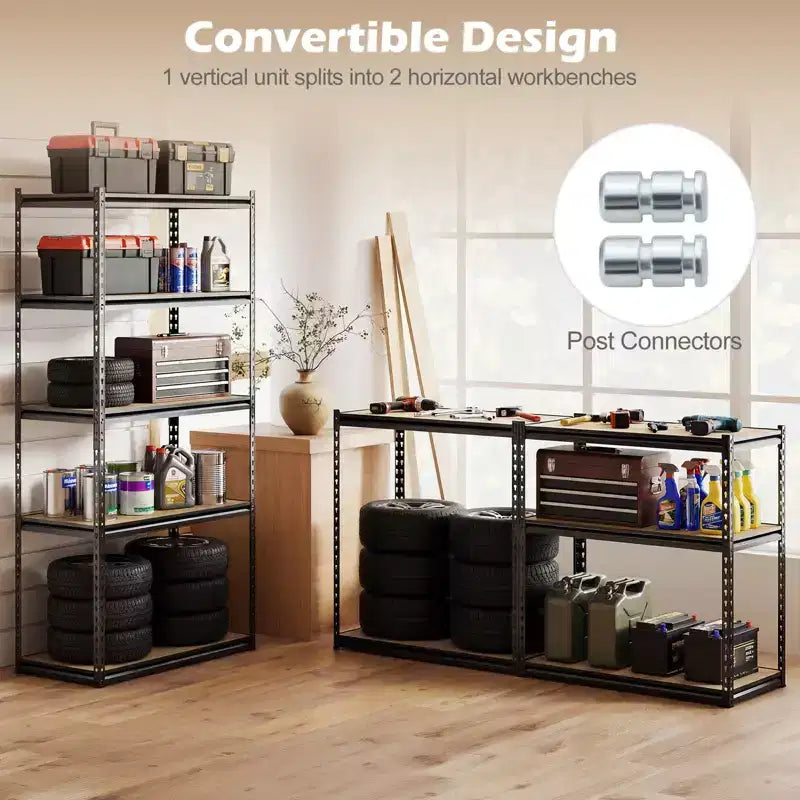 Black 5-Tier Metal Shelving Unit, Set of 3, 2-Person Assembly