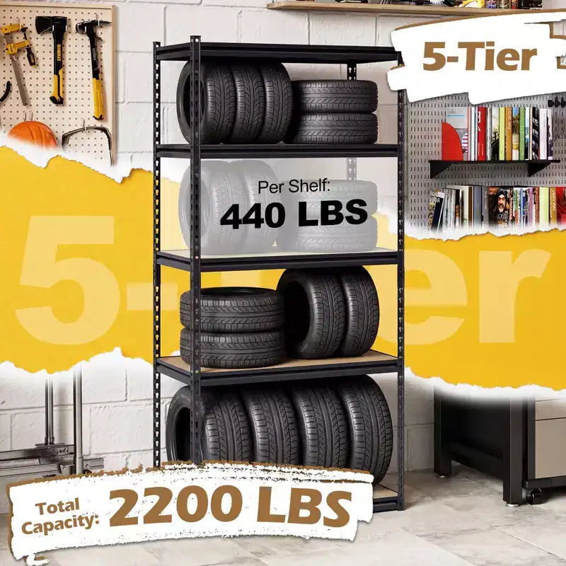 Black 5-Tier Metal Shelving Unit, Set of 3, 2-Person Assembly