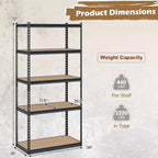 Black 5-Tier Metal Shelving Unit, Set of 3, 2-Person Assembly