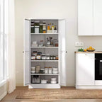 Black / White Fluted Metal Pantry Cabinet, 2-Door Freestanding Storage, Single