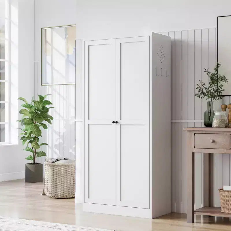 Black / White Fluted Metal Pantry Cabinet, 2-Door Freestanding Storage, Single