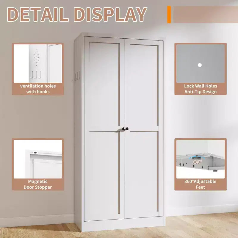 Black / White Fluted Metal Pantry Cabinet, 2-Door Freestanding Storage, Single