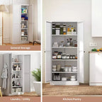 Black / White Fluted Metal Pantry Cabinet, 2-Door Freestanding Storage, Single