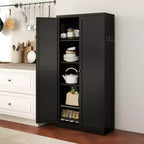 Black / White Fluted Metal Pantry Cabinet, 2-Door Freestanding Storage, Single