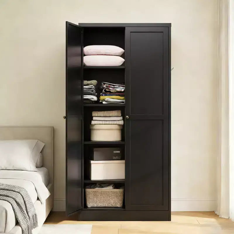 Black / White Fluted Metal Pantry Cabinet, 2-Door Freestanding Storage, Single