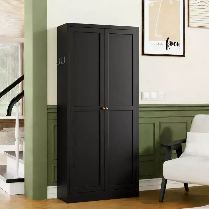 Black / White Fluted Metal Pantry Cabinet, 2-Door Freestanding Storage, Single
