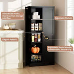 Black / White Fluted Metal Pantry Cabinet, 2-Door Freestanding Storage, Single