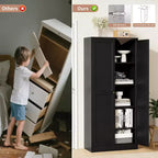 Black / White Fluted Metal Pantry Cabinet, 2-Door Freestanding Storage, Single