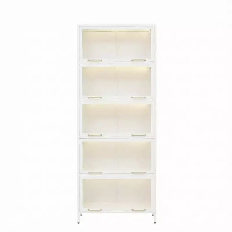Black/White 5-Tier Glass Door Display Cabinet with LED, Single-Person Assembly
