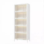 Black/White 5-Tier Glass Door Display Cabinet with LED, Single-Person Assembly