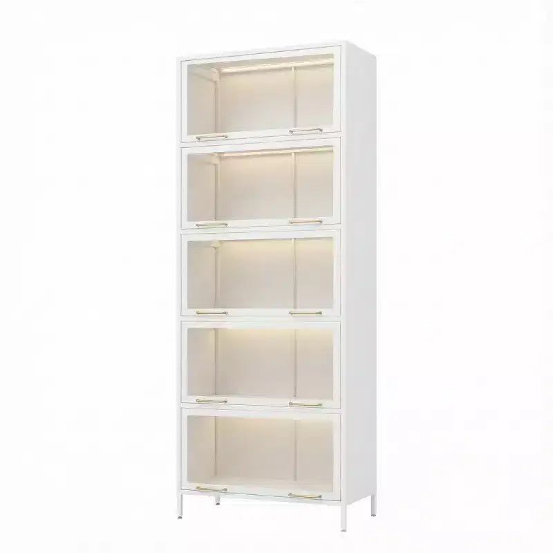 Black/White 5-Tier Glass Door Display Cabinet with LED, Single-Person Assembly
