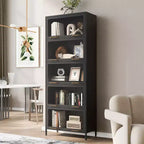 Black/White 5-Tier Glass Door Display Cabinet with LED, Single-Person Assembly