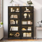 Black/White 5-Tier Glass Door Display Cabinet with LED, Single-Person Assembly