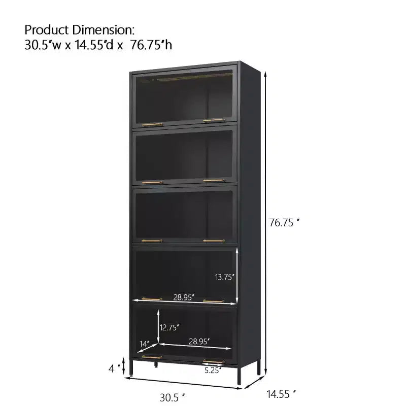 Black/White 5-Tier Glass Door Display Cabinet with LED, Single-Person Assembly