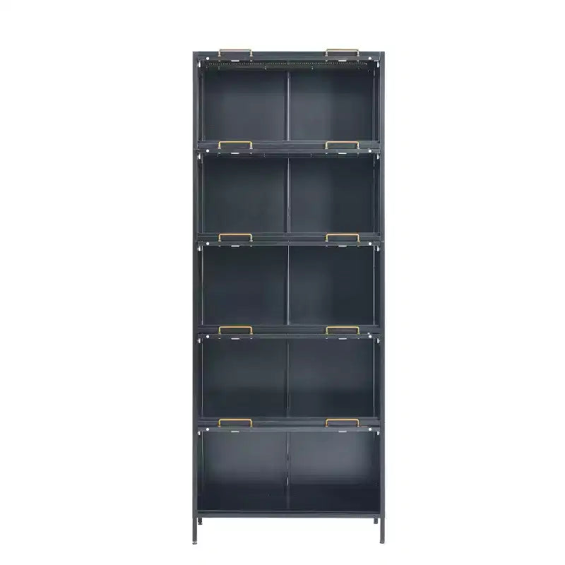 Black/White 5-Tier Glass Door Display Cabinet with LED, Single-Person Assembly