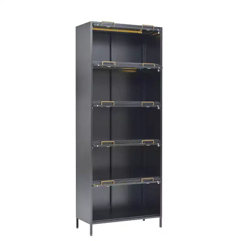 Black/White 5-Tier Glass Door Display Cabinet with LED, Single-Person Assembly