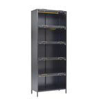 Black/White 5-Tier Glass Door Display Cabinet with LED, Single-Person Assembly