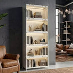 Black/White 5-Tier Glass Door Display Cabinet with LED, Single-Person Assembly
