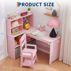 Natural Wood Kids Desk & Chair Set, 1-Child Study Workstation with Storage