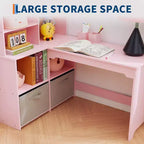 Natural Wood Kids Desk & Chair Set, 1-Child Study Workstation with Storage