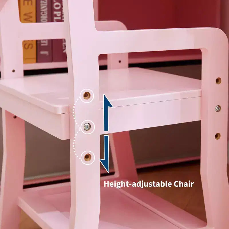 Natural Wood Kids Desk & Chair Set, 1-Child Study Workstation with Storage