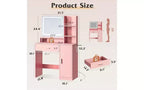 Lighted Vanity Desk with Mirror, Drawer, Cabinet & Shelves – Black / Brown / Pink / White – 1 Person