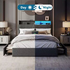 Dark Gray Full Upholstered Platform Bed with Storage, 1-Person