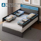 Dark Gray Full Upholstered Platform Bed with Storage, 1-Person