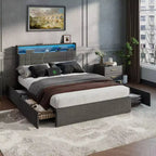 Dark Gray Full Upholstered Platform Bed with Storage, 1-Person