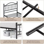 Black Metal Bed Frame, Vintage Round Headboard & Footboard, Full/Queen