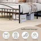 Black Metal Bed Frame, Vintage Round Headboard & Footboard, Full/Queen
