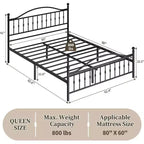 Black Metal Bed Frame, Vintage Round Headboard & Footboard, Full/Queen