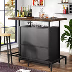 3-Tier Wine Bar Cabinet, Brown & Black, Open Shelf