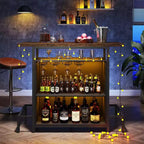 3-Tier Wine Bar Cabinet, Brown & Black, Open Shelf