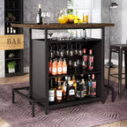 3-Tier Wine Bar Cabinet, Brown & Black, Open Shelf