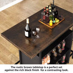 3-Tier Wine Bar Cabinet, Brown & Black, Open Shelf