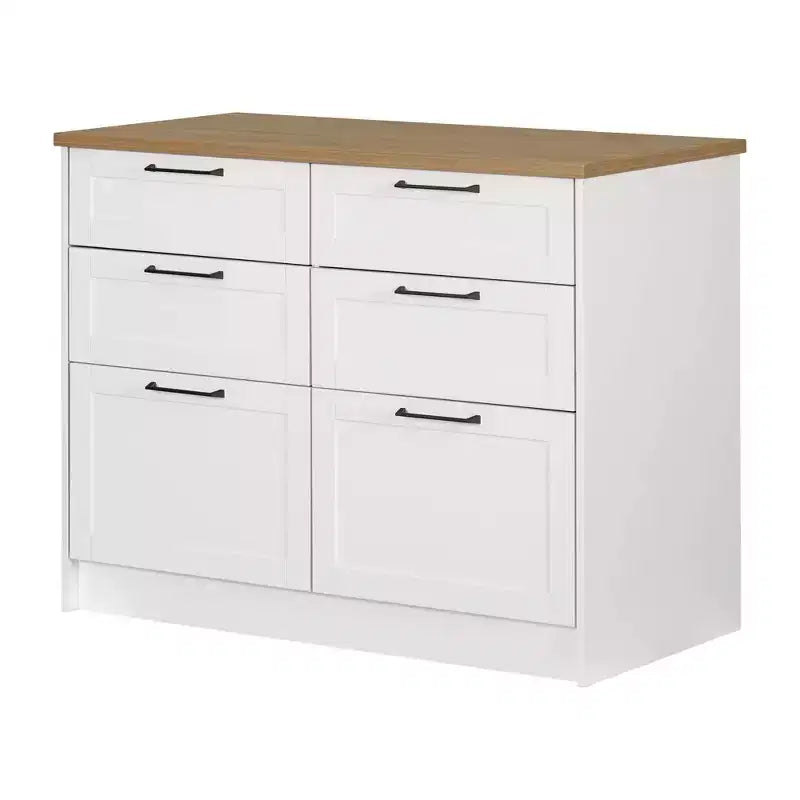 White & Maple Nutmeg 6-Drawer Kitchen Island, 1-Person