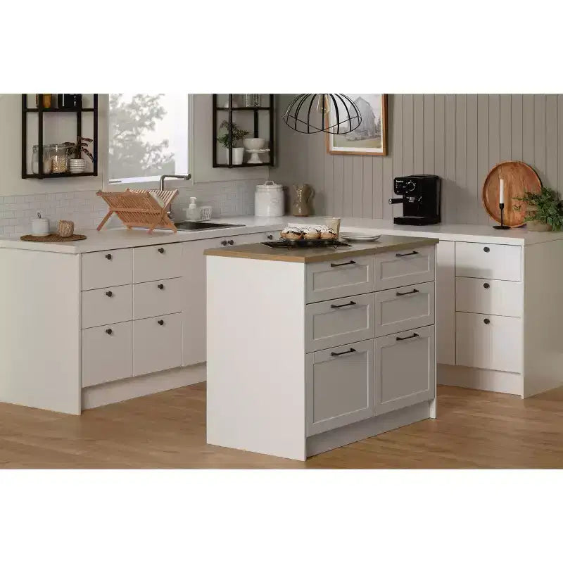 White & Maple Nutmeg 6-Drawer Kitchen Island, 1-Person