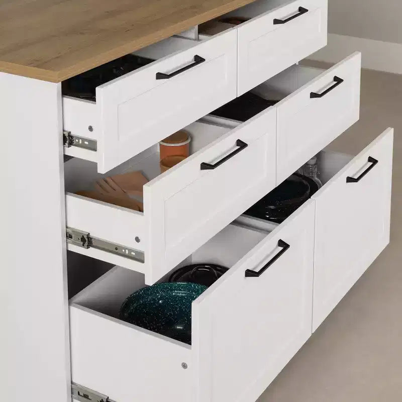 White & Maple Nutmeg 6-Drawer Kitchen Island, 1-Person